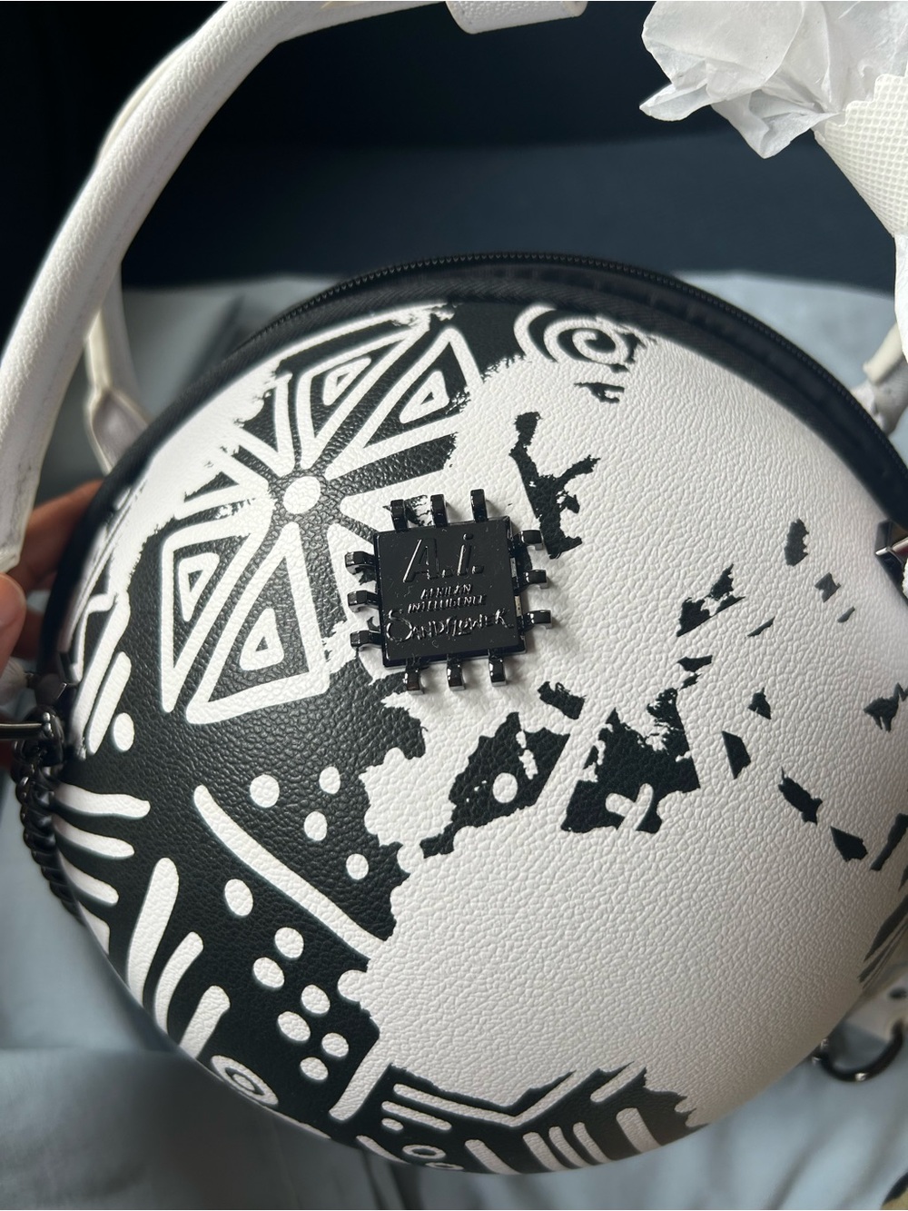 NWT Sprayground x Sandflower AI African Intelligence Round Black & White Bag